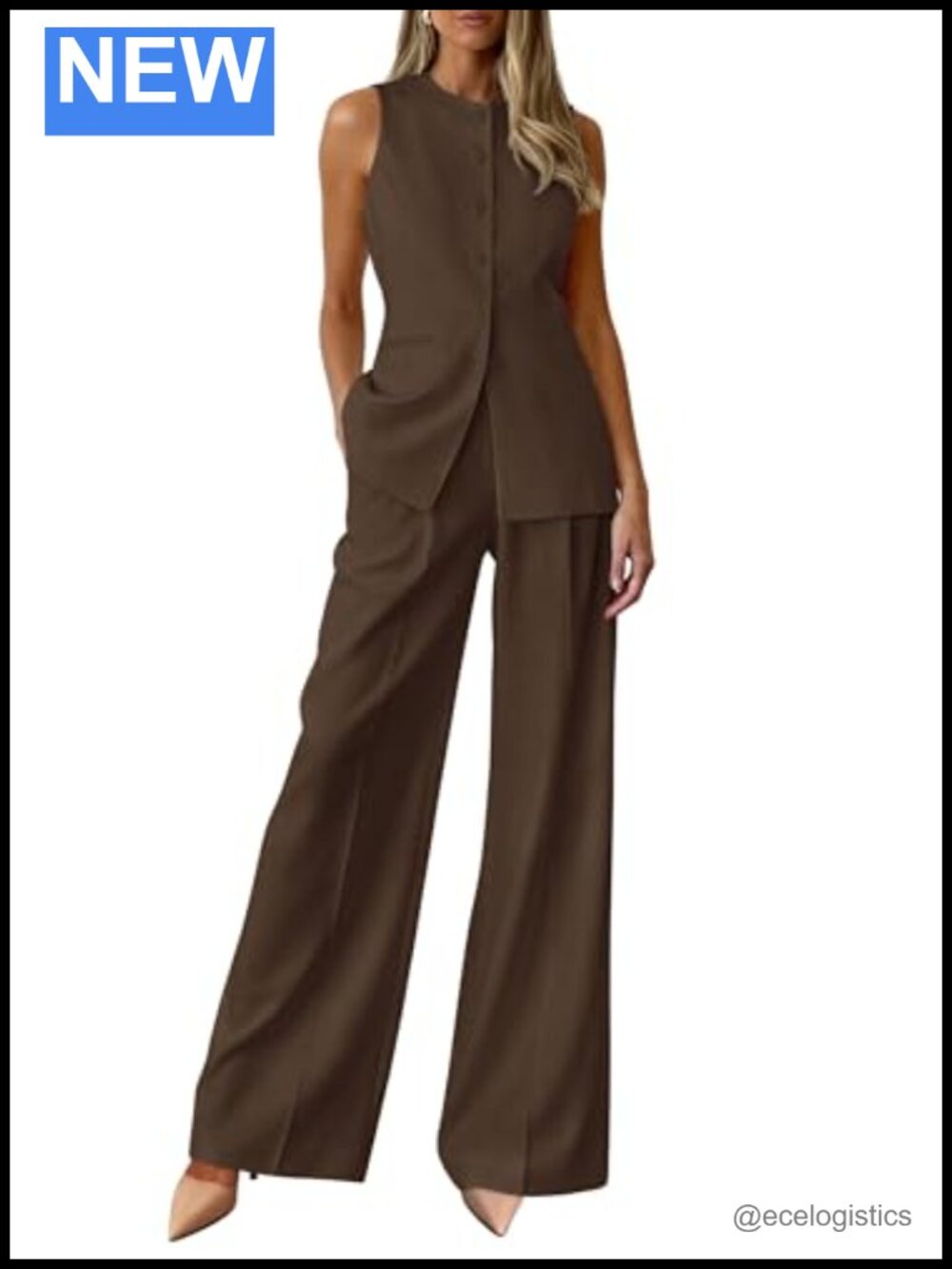 Women's 2 Piece Business Suit Set Vest & Wide Leg Pants